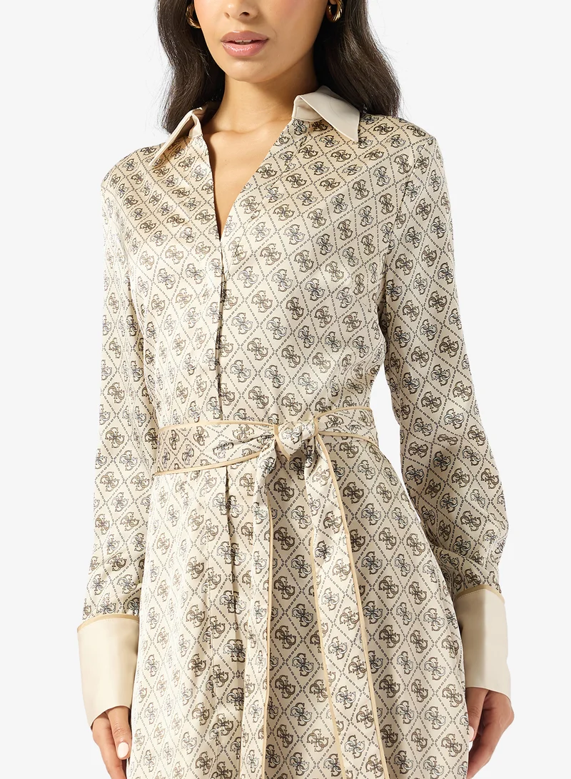 GUESS Blerta Chemisier Tie Long Sleeve Mini Shirt Dress